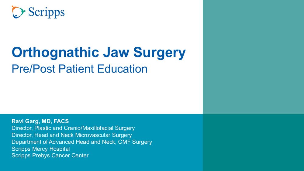 First page of the Orthognathic Jaw Surgery for Patients guide by Ravi Garg, MD, FACS.