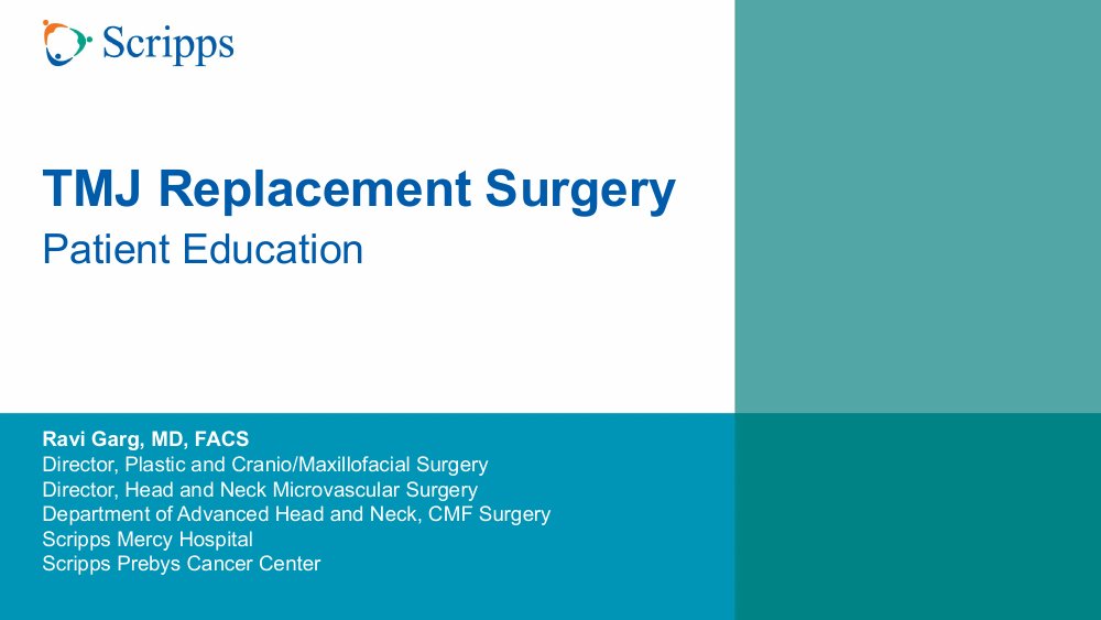 Cover of the Total Alloplastic TMJ Replacement patient education guide by Ravi Garg, MD, FACS.
